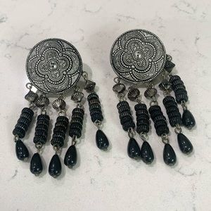 Black and silver dangly stud earrings
